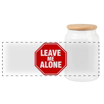 Leave Me Alone Stoppschild Statement Spruch - Panorama Keksdose mit Holzdeckel - Weiß - Vorne