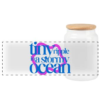 Tiny ripple in a stormy ocean (pink background) - Panoramic Cookie Jar with Wooden Lid - white - Front