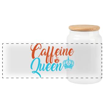 Die koffeinhaltige Kaffeekönigin - Panorama Keksdose mit Holzdeckel - Weiß - Vorne