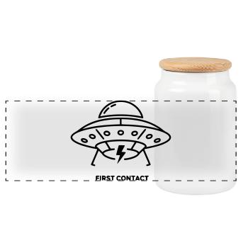 UFO First Contact Alien Blitz Vektor - Panorama Keksdose mit Holzdeckel - Weiß - Vorne