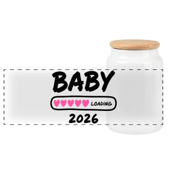 Baby Loading 2026 Schwangerschaft Eltern - Panorama Keksdose mit Holzdeckel - Weiß - Vorne