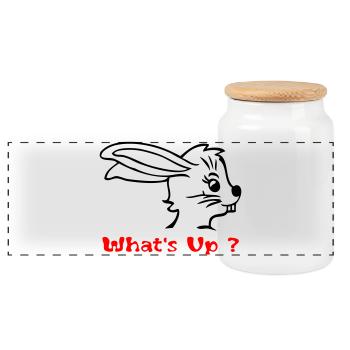 Rabbit in Easter stress - Panoramic Cookie Jar with Wooden Lid - white - Front