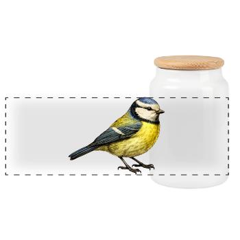 Blaumeise Illustration – Kleiner Vogel Naturmotiv - Panorama Keksdose mit Holzdeckel - Weiß - Vorne