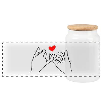 Pinky Promise Love Hands with Heart Symbol - Panorama Keksdose mit Holzdeckel - Weiß - Vorne