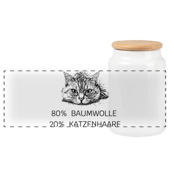 80% Baumwolle - 20% Katzenhaare  - Panorama Keksdose mit Holzdeckel - Weiß - Vorne