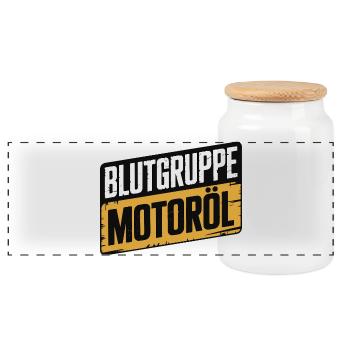 Blutgruppe Motoröl Schrauber Design - Panorama Keksdose mit Holzdeckel - Weiß - Vorne