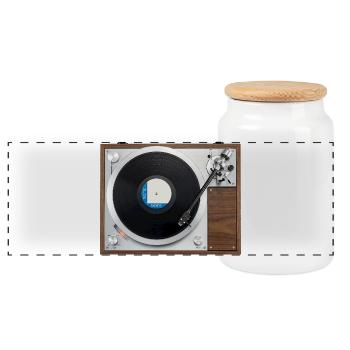 Jeu de vinyle vinyle gramophone platine - Boîte à biscuits avec couvercle en bois - blanc - Devant