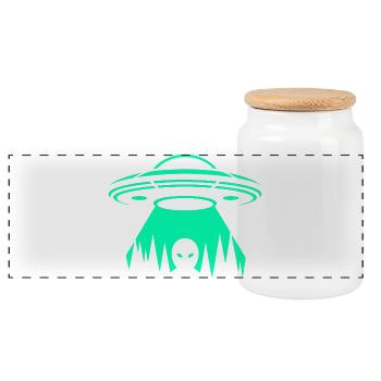 UFO-Neon-Entführung - Panorama Keksdose mit Holzdeckel - Weiß - Vorne