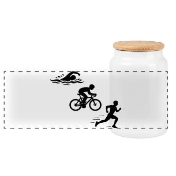 Triathlon Silhouette Triathlete - Panoramic Cookie Jar with Wooden Lid - white - Front