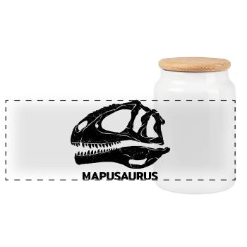 Mapusaurus Fossil Skull - Panoramic Cookie Jar with Wooden Lid - white - Front
