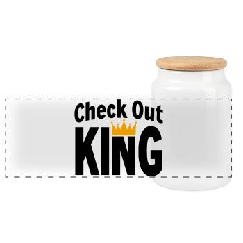 Checkout King Dart Crown Sport Outfit - Panoramic Cookie Jar with Wooden Lid - white - Front