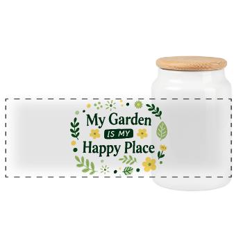 My Garden is my happy place for hobby gardeners - Panoramic Cookie Jar with Wooden Lid - white - Front