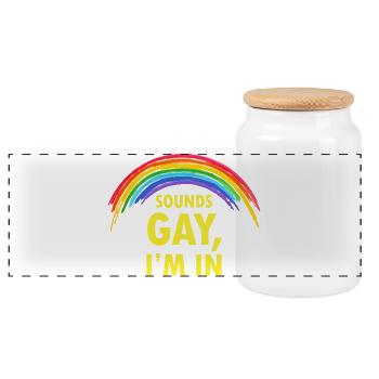 Regenbogen Spruch Sounds Gay I’m In - Panorama Keksdose mit Holzdeckel - Weiß - Vorne