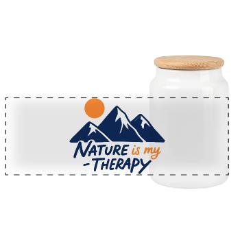 Nature is my Therapy Berge für Wanderer - Panorama Keksdose mit Holzdeckel - Weiß - Vorne