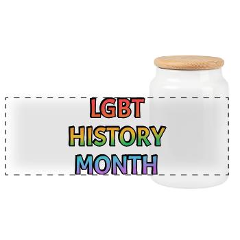 LGBT History Month Rainbow Text - Panoramic Cookie Jar with Wooden Lid - white - Front