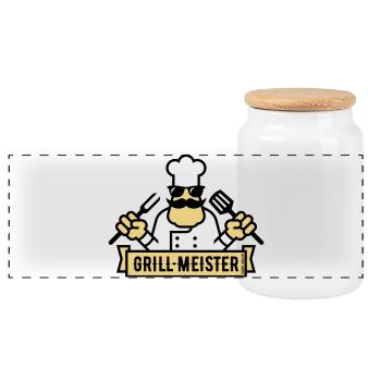 Grillmeister (Grilling / Barbecue / BBQ / 3C) - Panoramic Cookie Jar with Wooden Lid - white - Front