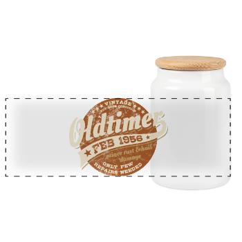 Oldtimer Februar 1956 - Geburtstag - Geschenk - Panorama Keksdose mit Holzdeckel - Weiß - Vorne