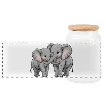 Elefant Paar Valentinstag - Panorama Keksdose mit Holzdeckel - Weiß - Vorne