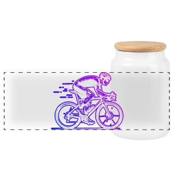 Motif minimaliste du vélo de route - Boîte à biscuits avec couvercle en bois - blanc - Devant