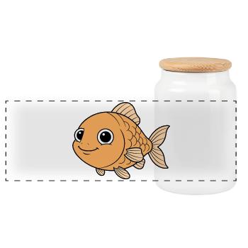Dessin animé joyeux du poisson rouge orange - Boîte à biscuits avec couvercle en bois - blanc - Devant