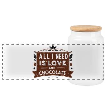 all i need is love and chocolate - Panorama Keksdose mit Holzdeckel - Weiß - Vorne