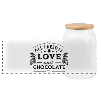 all i need is love and chocolate - Panorama Keksdose mit Holzdeckel - Weiß - Vorne