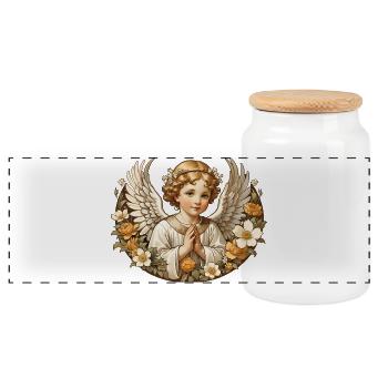 guardian angel - Panoramic Cookie Jar with Wooden Lid - white - Front