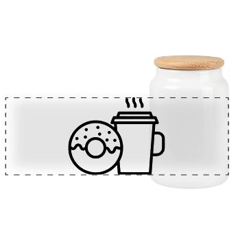 Donut et tasse de café - Boîte à biscuits avec couvercle en bois - blanc - Devant