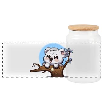 Kleiner Panda auf Ast mit Uhr - Panorama Keksdose mit Holzdeckel - Weiß - Vorne
