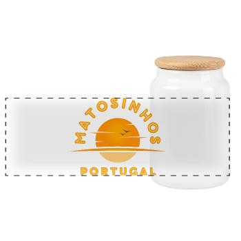 Matosinhos Sunset Portugal - Panoramic Cookie Jar with Wooden Lid - white - Front