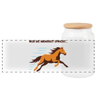 Wahrheit galoppiert mit dem Pferd im Wind - Panorama Keksdose mit Holzdeckel - Weiß - Vorne