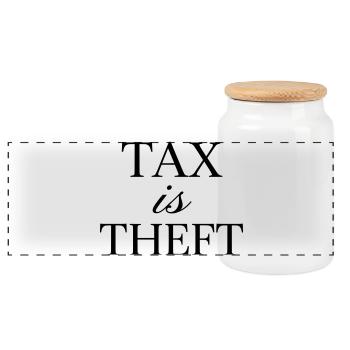 Tax is Theft – Libertarian Quote (Sonderfarbe) - Panorama Keksdose mit Holzdeckel - Weiß - Vorne