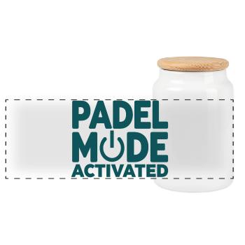 Padel Fashion Activated Power Button Sport Style - Panoramic Cookie Jar with Wooden Lid - white - Front