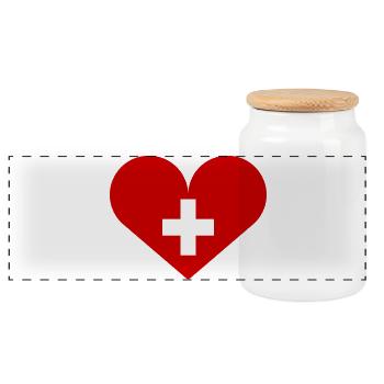 Drapeau suisse avec cœur - Boîte à biscuits avec couvercle en bois - blanc - Devant