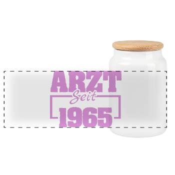 196 - Panoramic Cookie Jar with Wooden Lid - white - Front