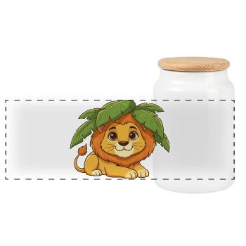 Lionceau sous des palmiers - Boîte à biscuits avec couvercle en bois - blanc - Devant