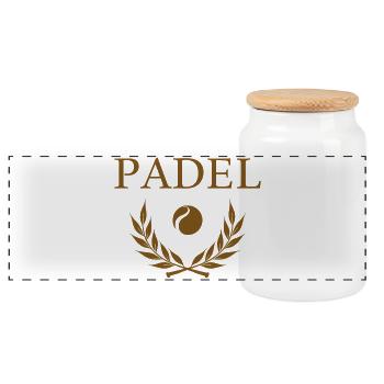 Padel Champion Lorbeerkranz Sportler Look - Panorama Keksdose mit Holzdeckel - Weiß - Vorne