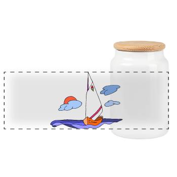 Segelboot - Panorama Keksdose mit Holzdeckel - Weiß - Vorne