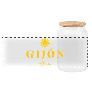 Gijón Spanien Sun EmlemTypografie - Panorama Keksdose mit Holzdeckel - Weiß - Vorne