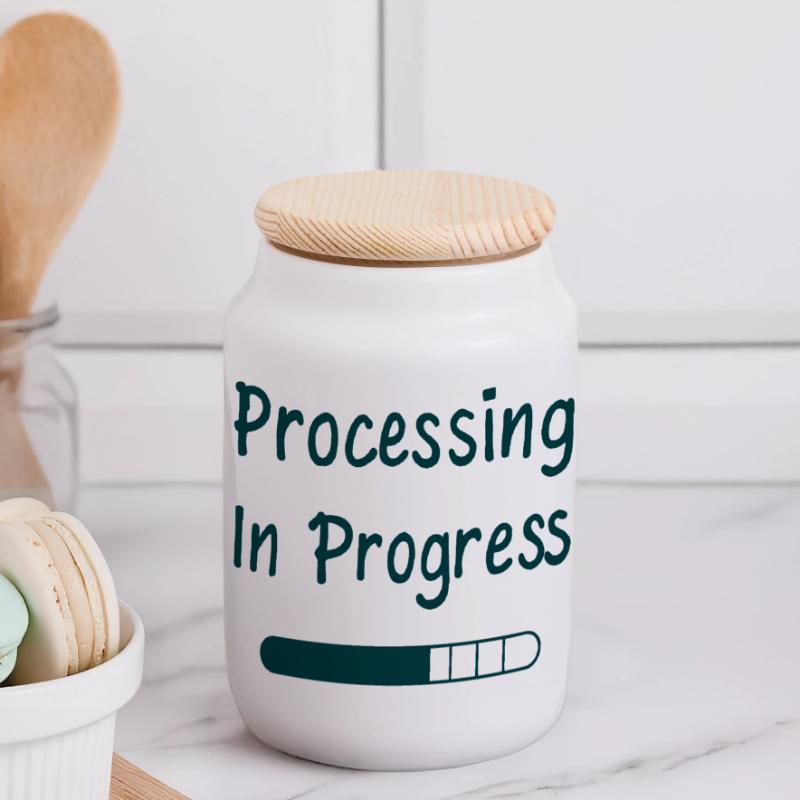 Processing In Progress Loading Bar Statement Panoramic Cookie Jar with Wooden Lid