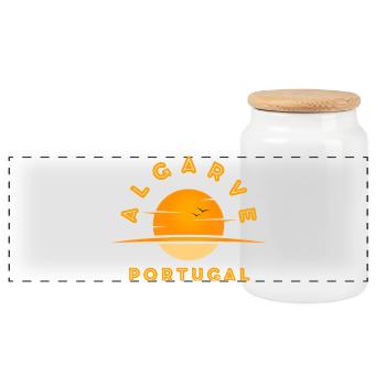 Algarve Portugal Sonnenuntergangslogo - Panorama Keksdose mit Holzdeckel - Weiß - Vorne