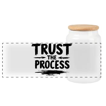 Trust the Process Schriftzug mit Pfeilen Grafik - Panorama Keksdose mit Holzdeckel - Weiß - Vorne
