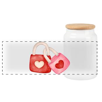 Lovers, Mad in Love, Valentine's Day - Panoramic Cookie Jar with Wooden Lid - white - Front