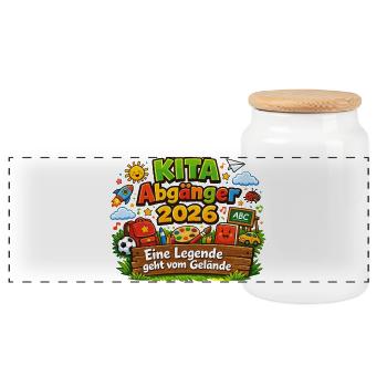 Daycare Leavers 2026 Farewell Kindergarten - Panoramic Cookie Jar with Wooden Lid - white - Front