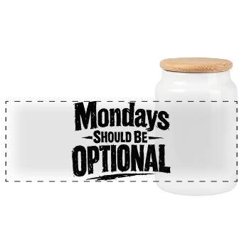 Monday should be optional Spruch Montag - Panoramic Cookie Jar with Wooden Lid - white - Front