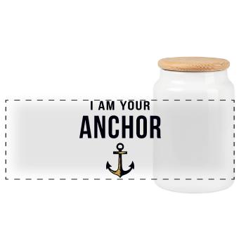 I am your Anchor Maritimes Statement mit Anker - Panorama Keksdose mit Holzdeckel - Weiß - Vorne