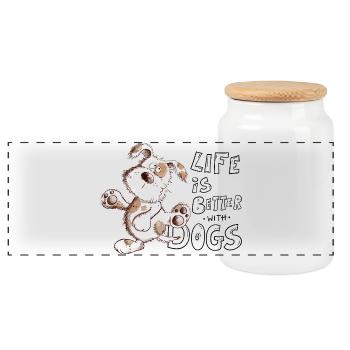 Hunde Cartoon Life IS Better With Dogs - Panoramic Cookie Jar with Wooden Lid - white - Front
