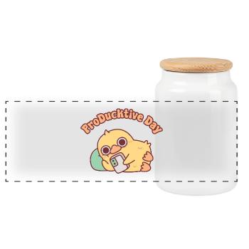 Journée de canard mignon qui se détend avec un téléphone à main ProDucktive Day - Boîte à biscuits avec couvercle en bois - blanc - Devant