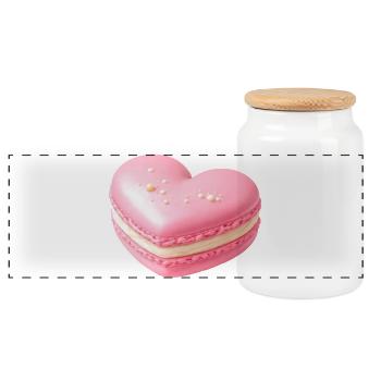 Macaron Heart Pastel Gift - Panoramic Cookie Jar with Wooden Lid - white - Front