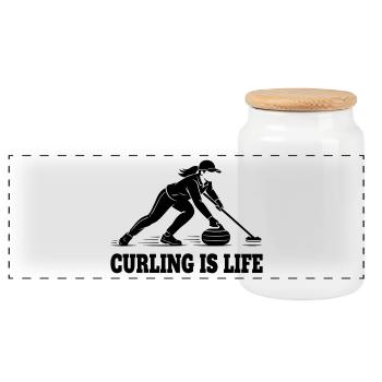 Curling  Is Life Wintersport Fan - Panorama Keksdose mit Holzdeckel - Weiß - Vorne